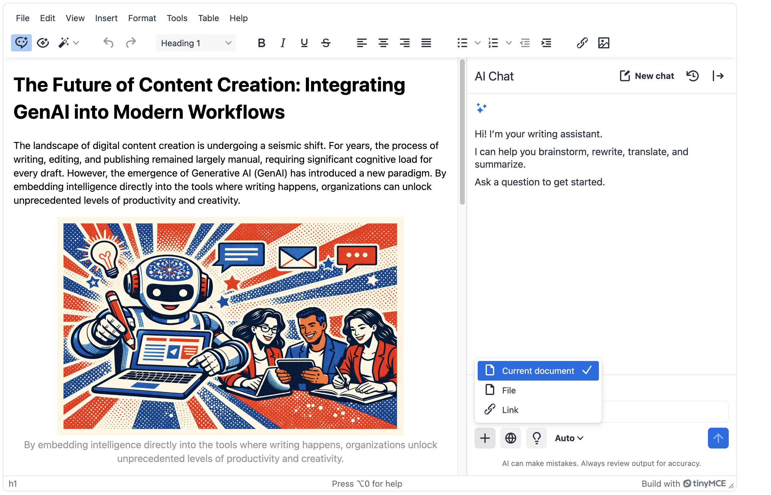 TinyMCE AI Chat add context user interface